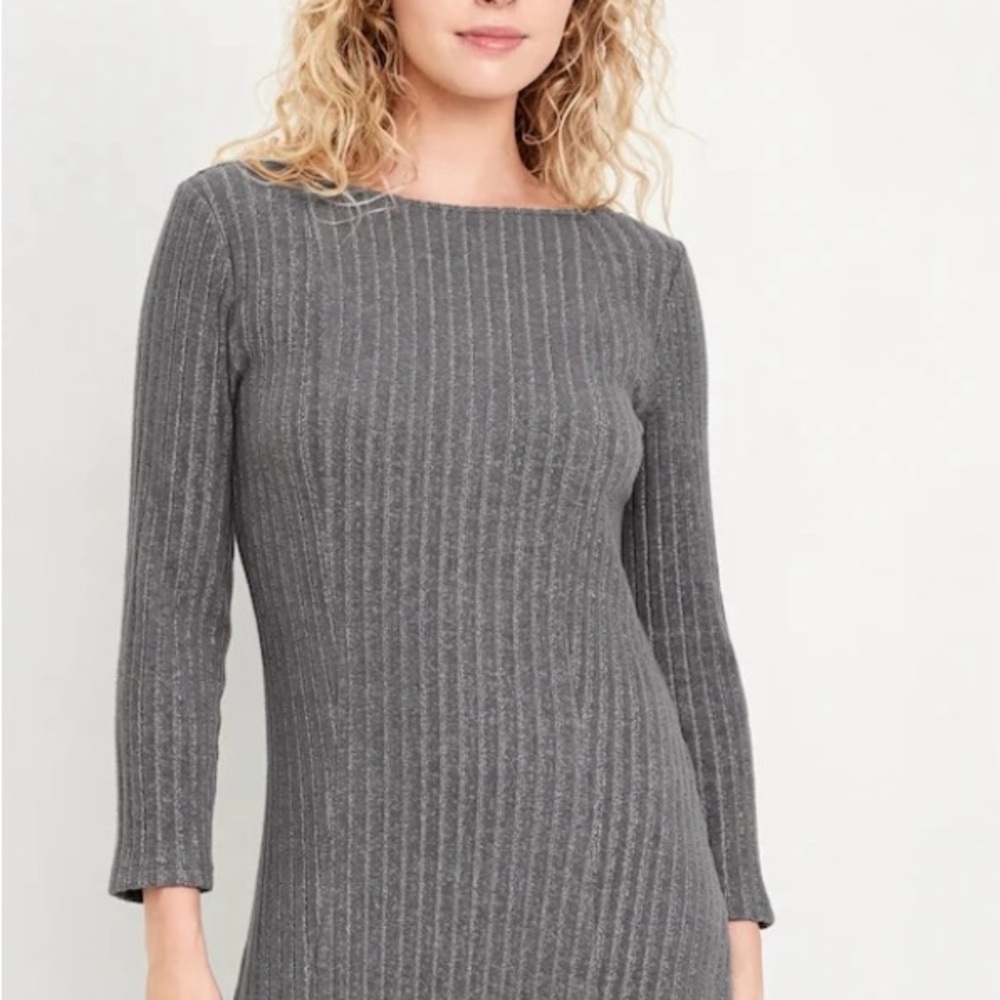 Old Navy Charcoal Ribbed Midi Dress 3/4 Raglan Sleeves